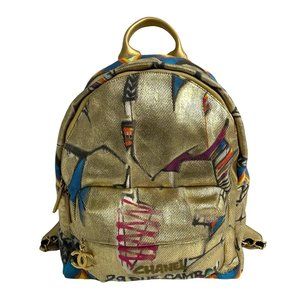 CHANEL Coco Mark Graffiti Coated Canvas Backpack, Gold, 90867